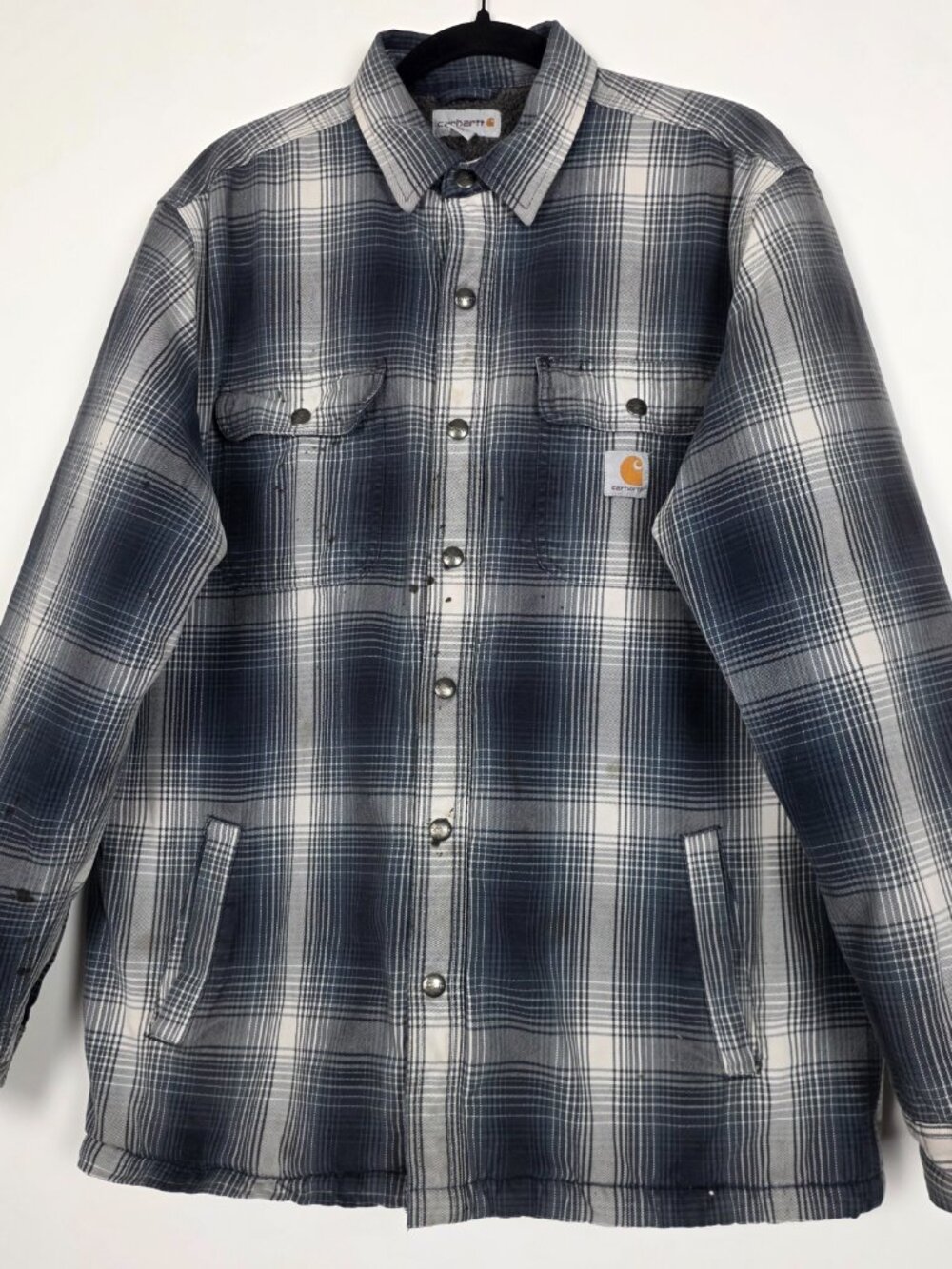 Carhartt Shacket Sherpa Lined Plaid Snap Mens Large Long Sleeve Shirt Jacket